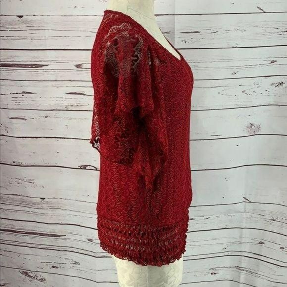 Lavish Woman's Blouse Burgundy Lace‎ Layered Size Medium NEW - Picture 2 of 10